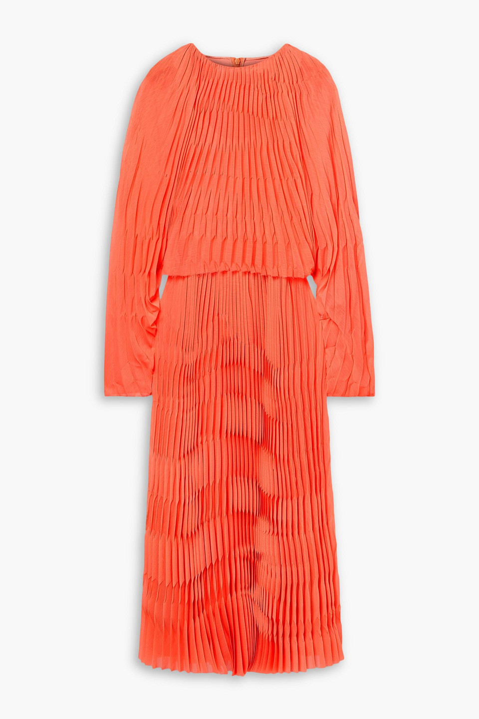 Partow Coraline Layered Pleated Crepe Midi Dress In Bright Orange