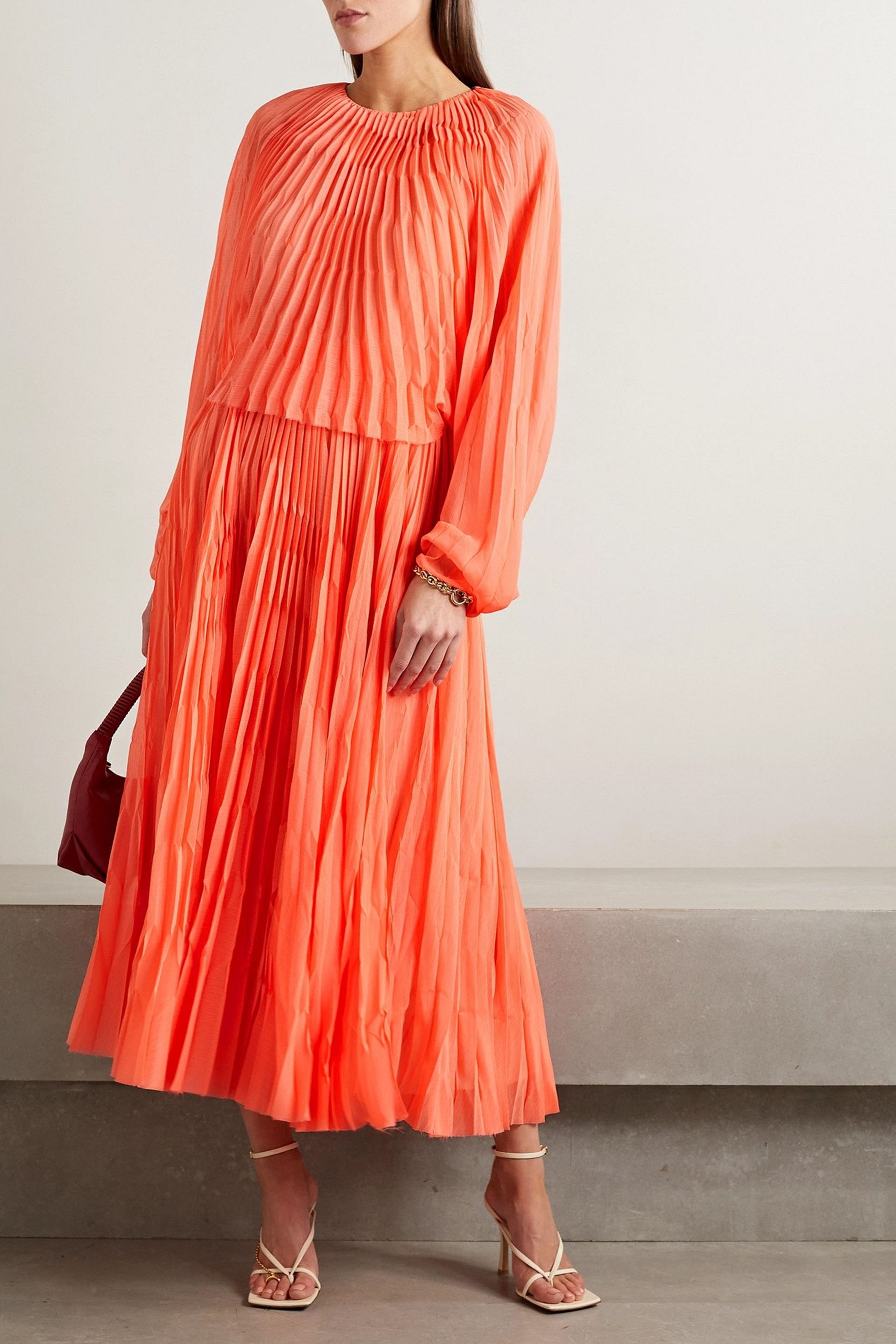 PARTOW Coraline layered pleated crepe midi dress