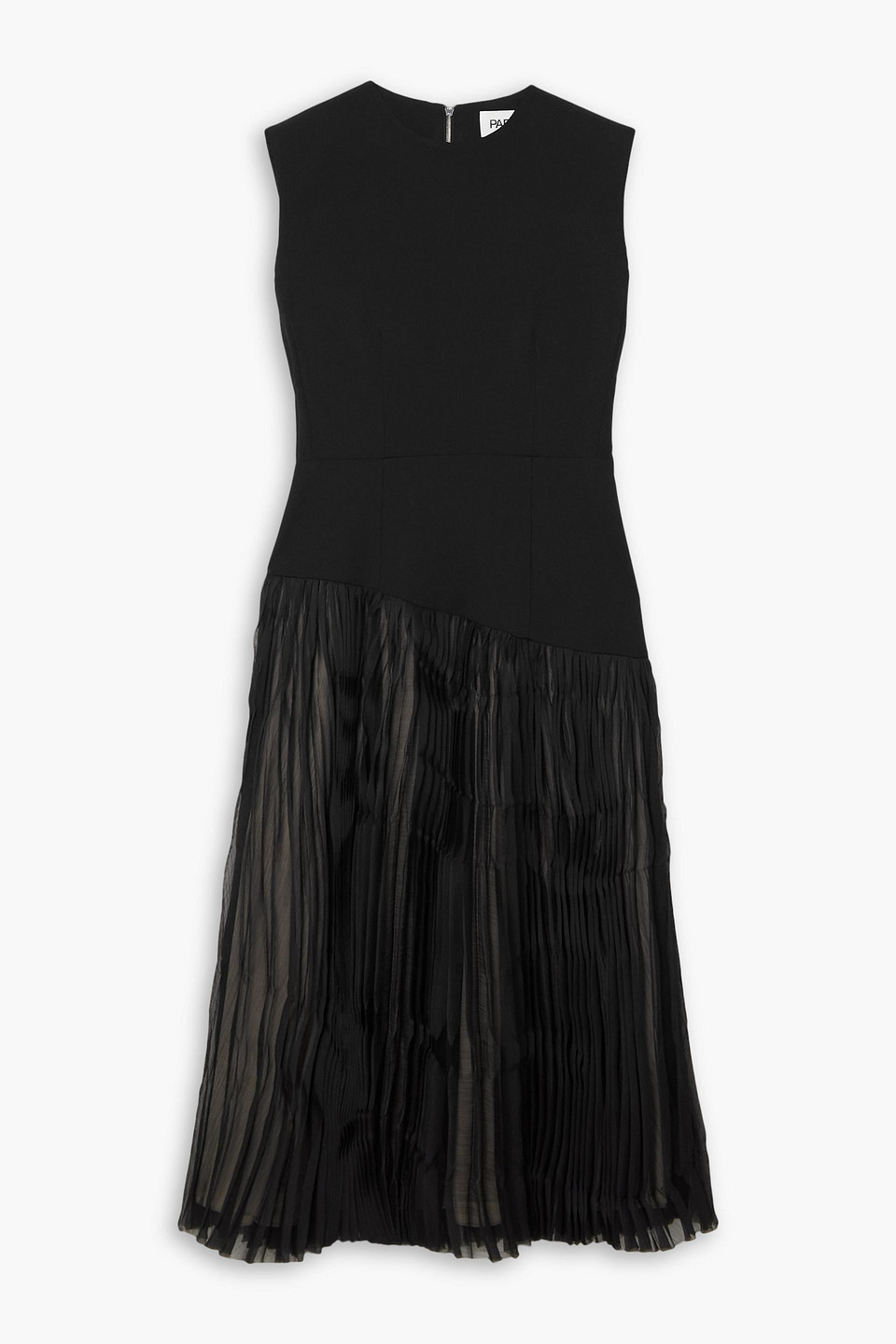 Partow Camille Wool-blend Twill And Plissé-chiffon Maxi Dress In Black