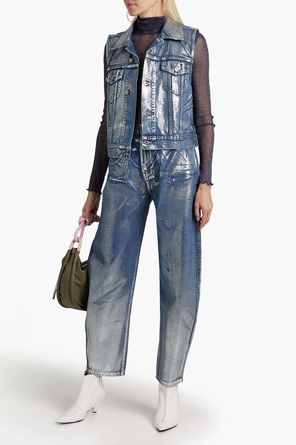 GANNI Metallic coated denim vest THE