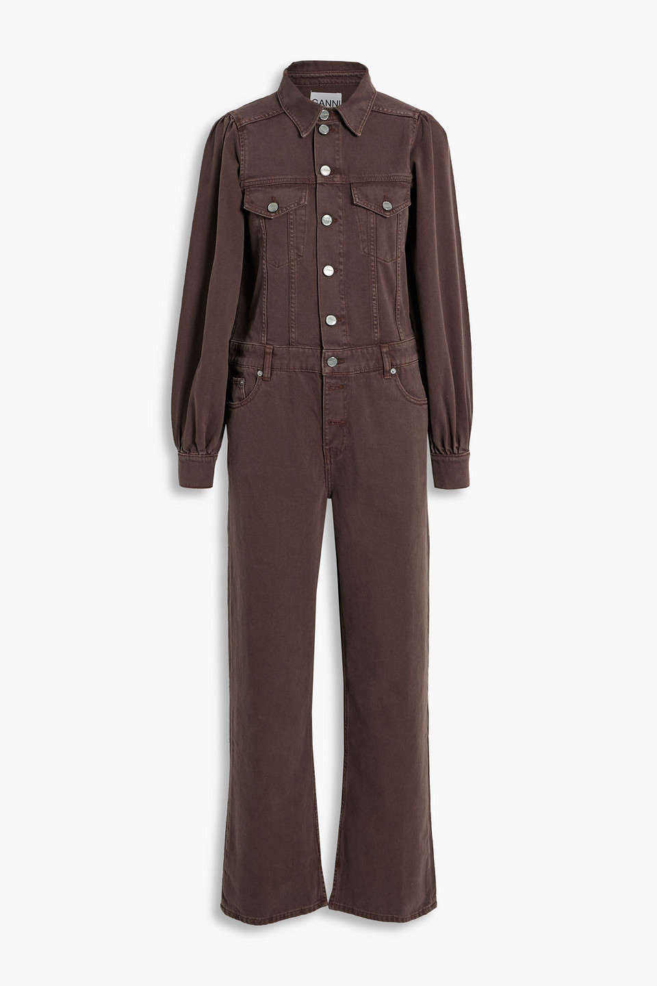 Brown Overdyed Denim Jumpsuit In Chocolate