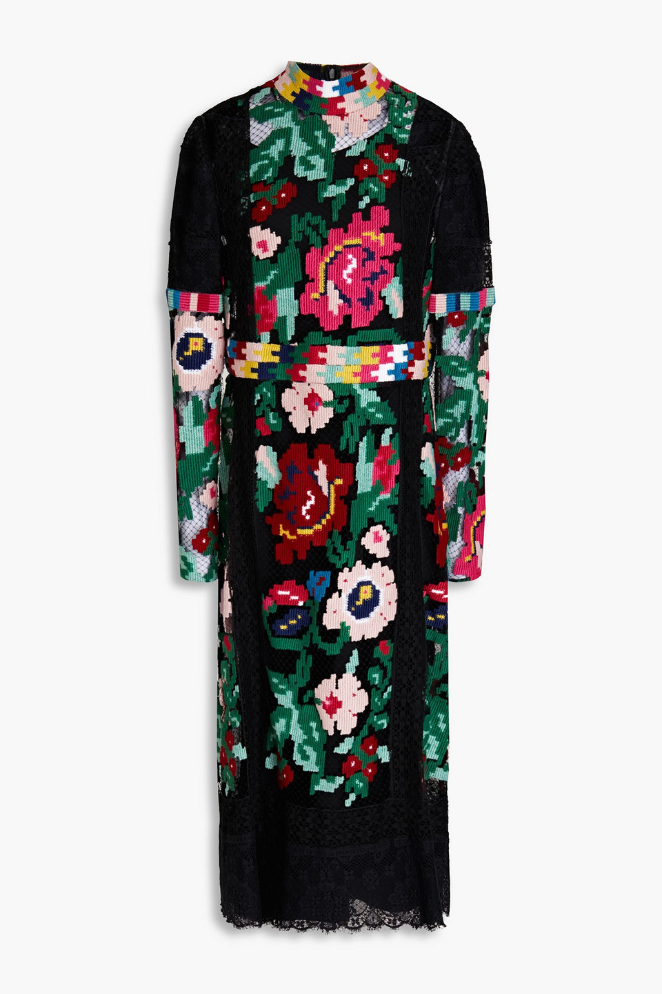 Valentino Embroidered Lace Midi Dress In Black