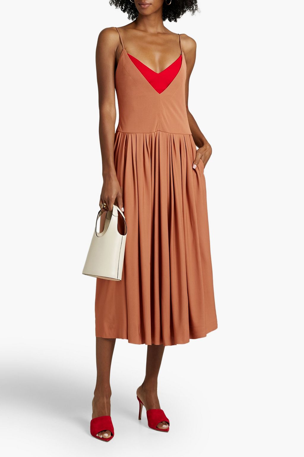 VICTORIA BECKHAM Layered pleated jersey midi dress