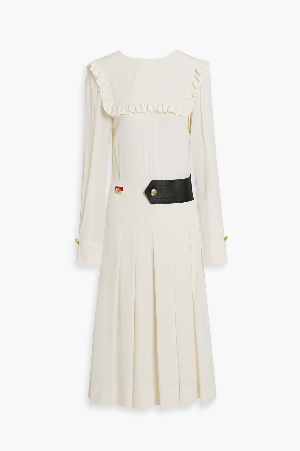 victoria beckham - belted pleated silk crepe de chine midi dress - white - uk/au 10