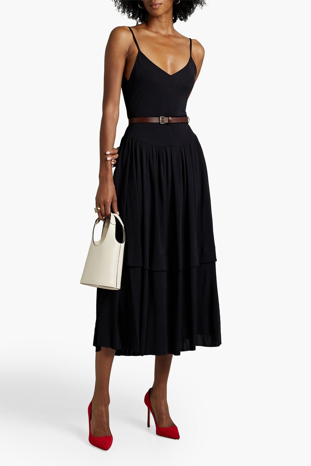 VICTORIA BECKHAM Belted gathered jersey midi dress