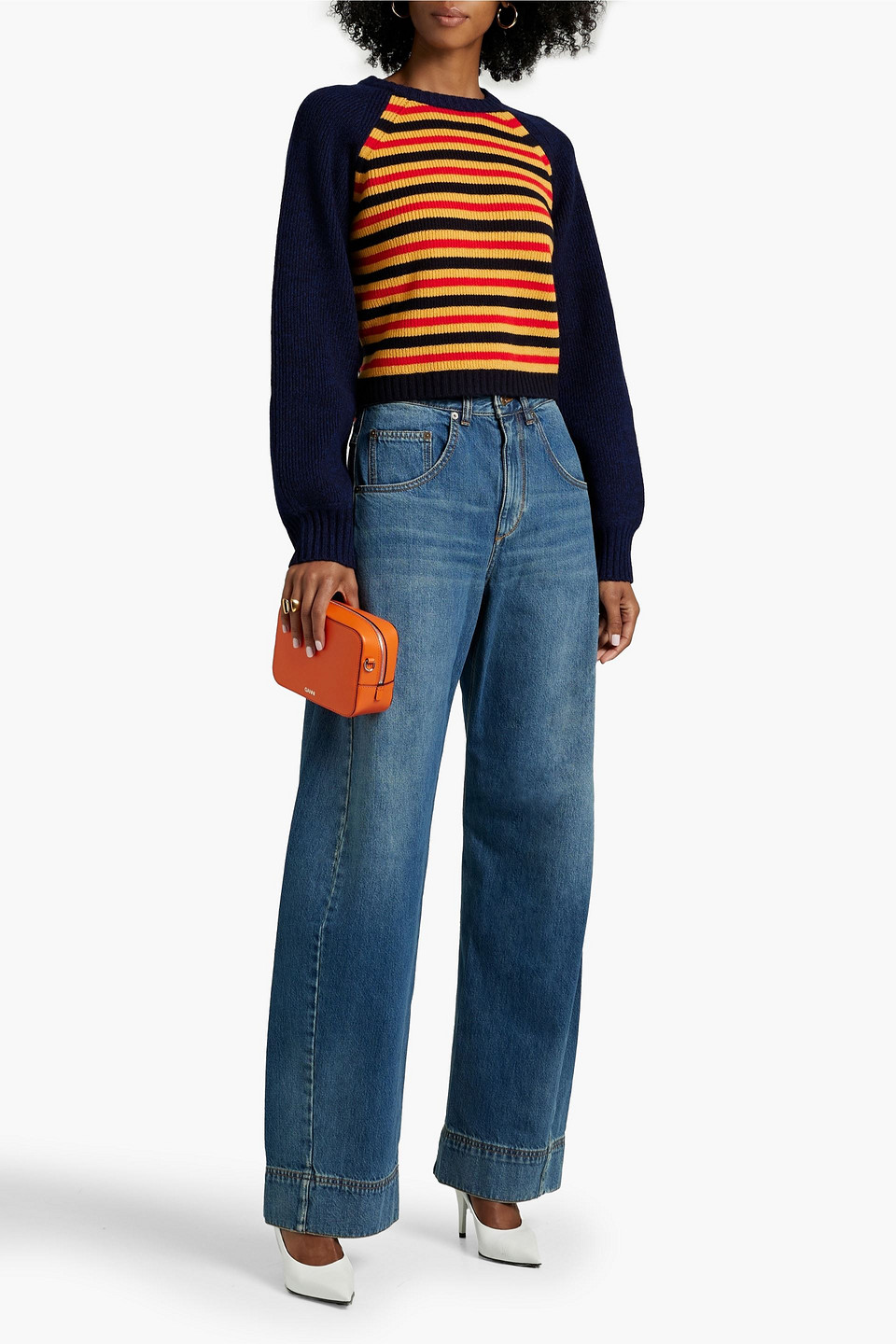 Victoria Beckham Faded High-rise Wide-leg Jeans In Mid Denim