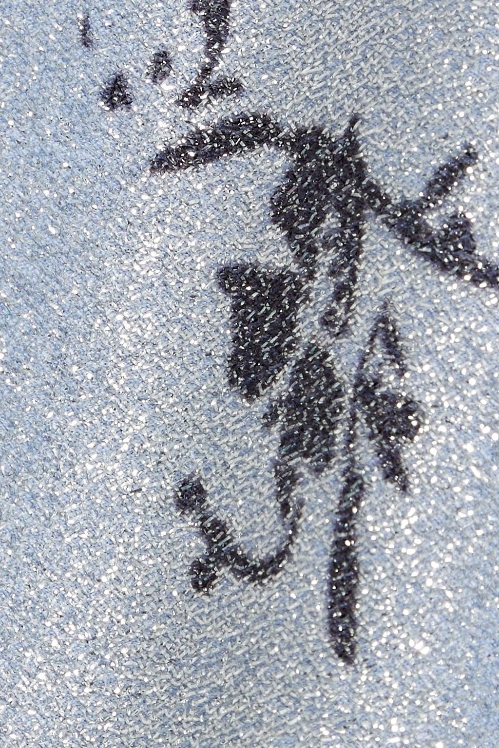 GANNI Bedrucktes Mini-Wickelkleid aus Lametta mit Rüschen