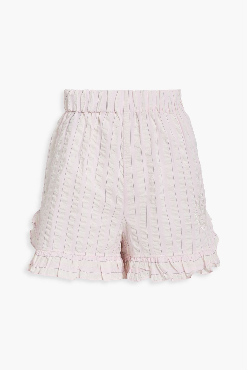 GANNI Cherry Blossom ruffled striped organic cotton-seersucker pajama ...