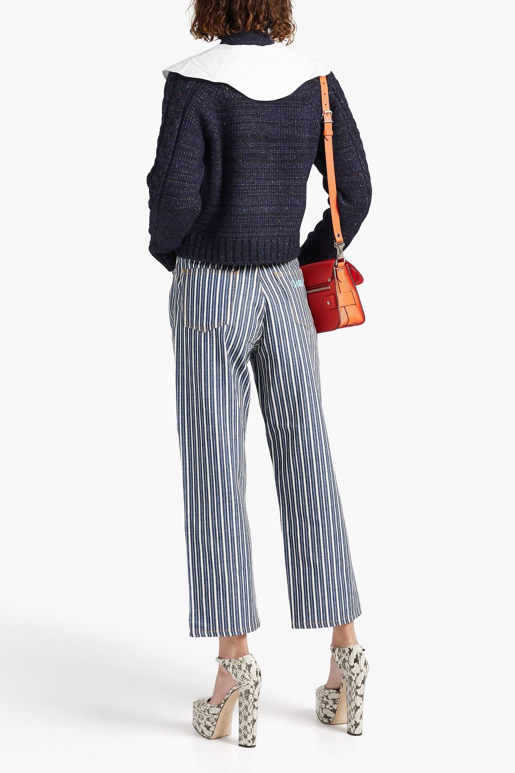 GANNI Poplin-trimmed Donegal cable-knit cardigan