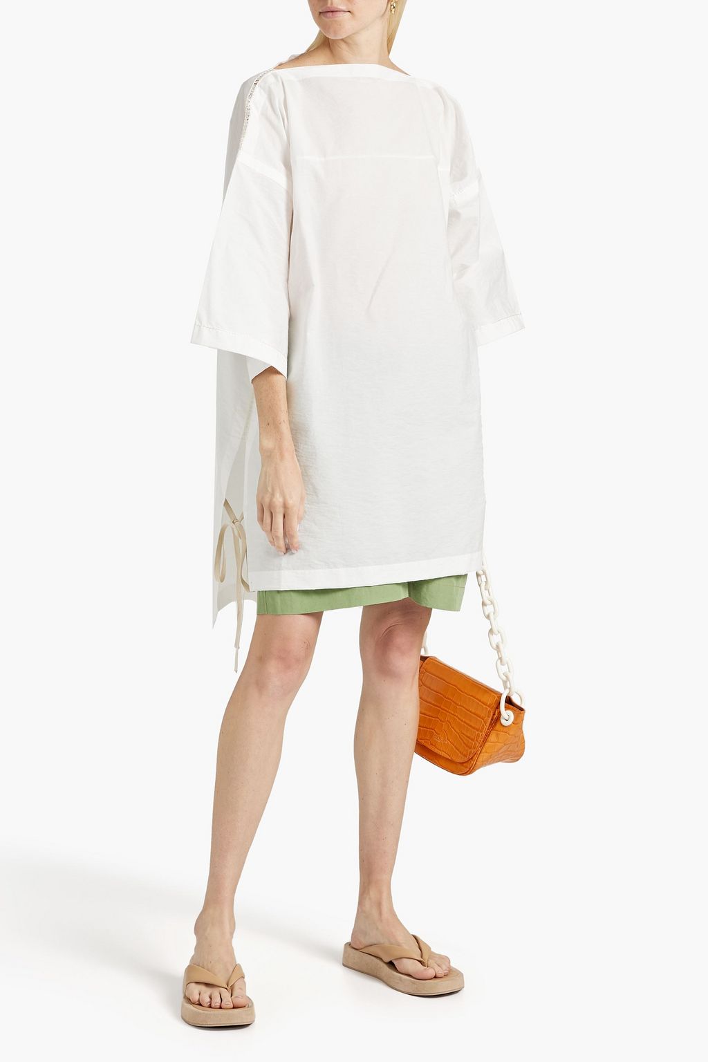 ACNE STUDIOS فستان قصير من قماش البوبلين المصنوع من مزيج القطن بحواف من الكروشيه