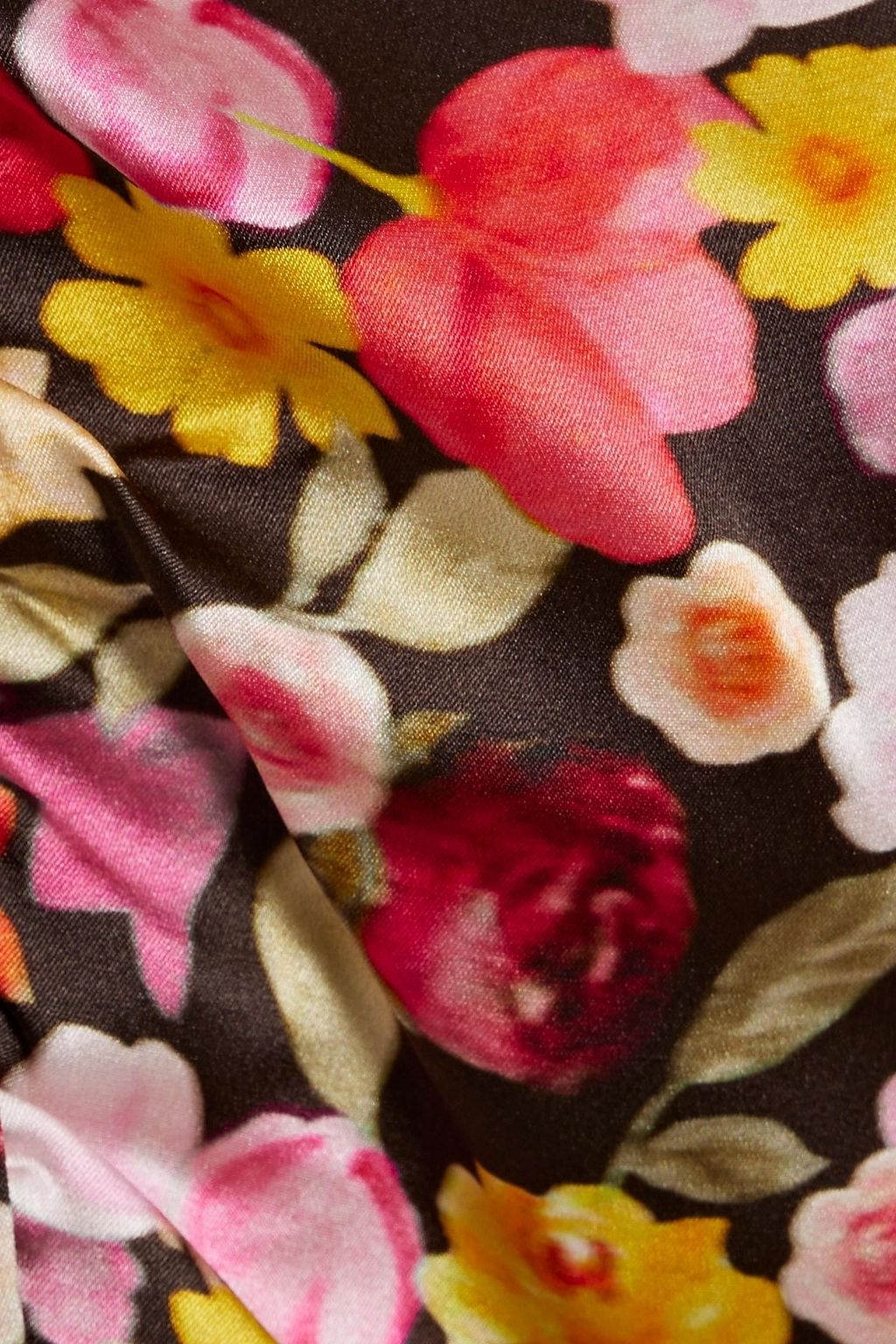 GANNI Ruched floral-print silk-blend satin mini shirt dress