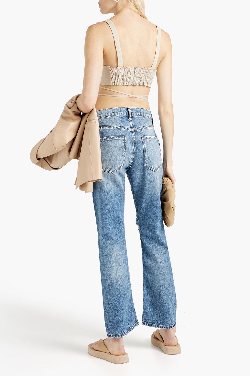 TRIARCHY Distressed high-rise straight-leg jeans