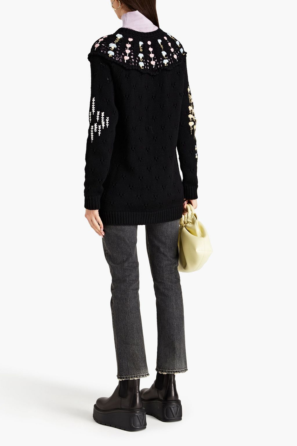VALENTINO GARAVANI Embroidered pointelle-knit wool cardigan
