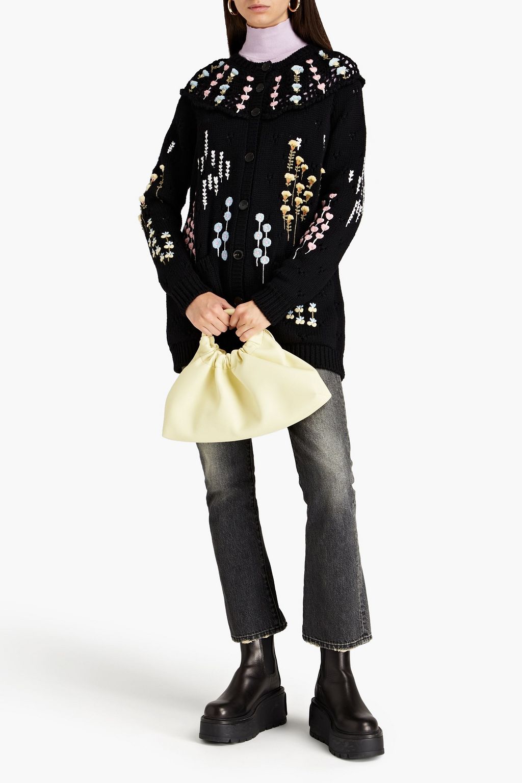 VALENTINO GARAVANI Embroidered pointelle-knit wool cardigan