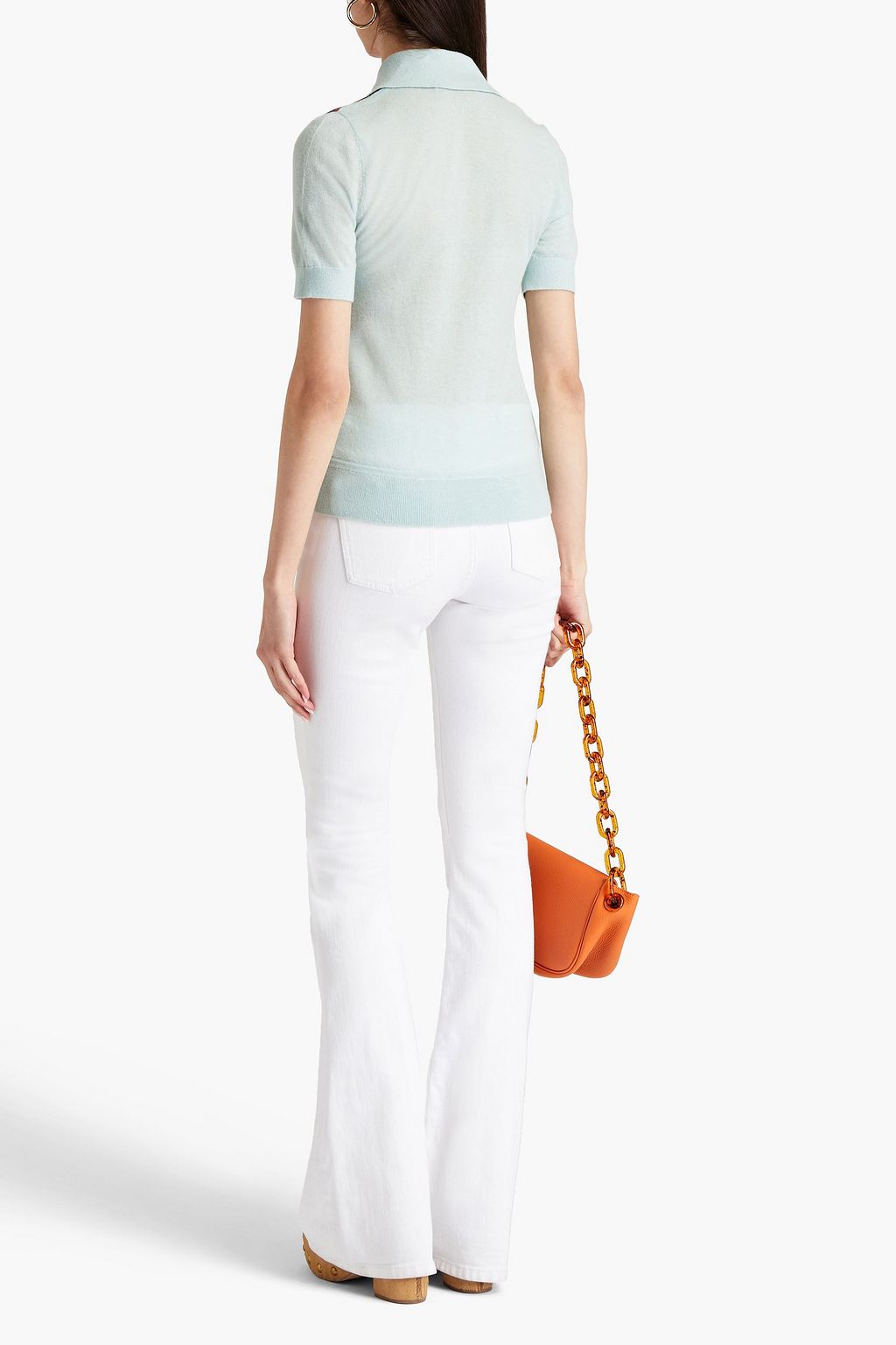 ZIMMERMANN Printed crepe-paneled cashmere polo shirt