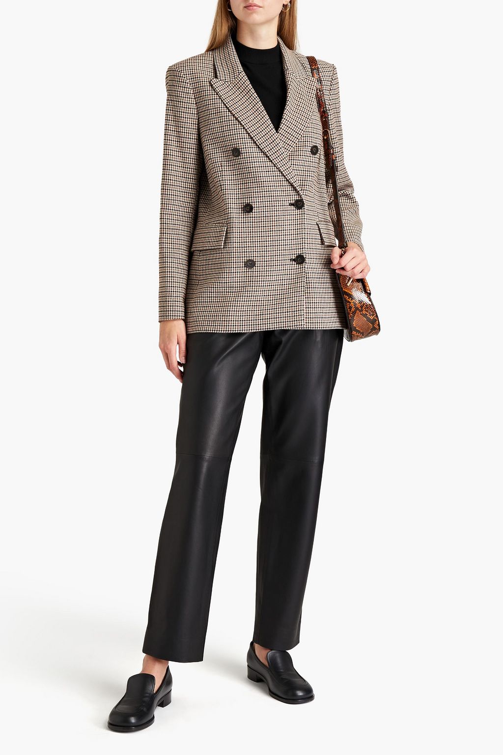 MAJE Double-breasted houndstooth tweed blazer