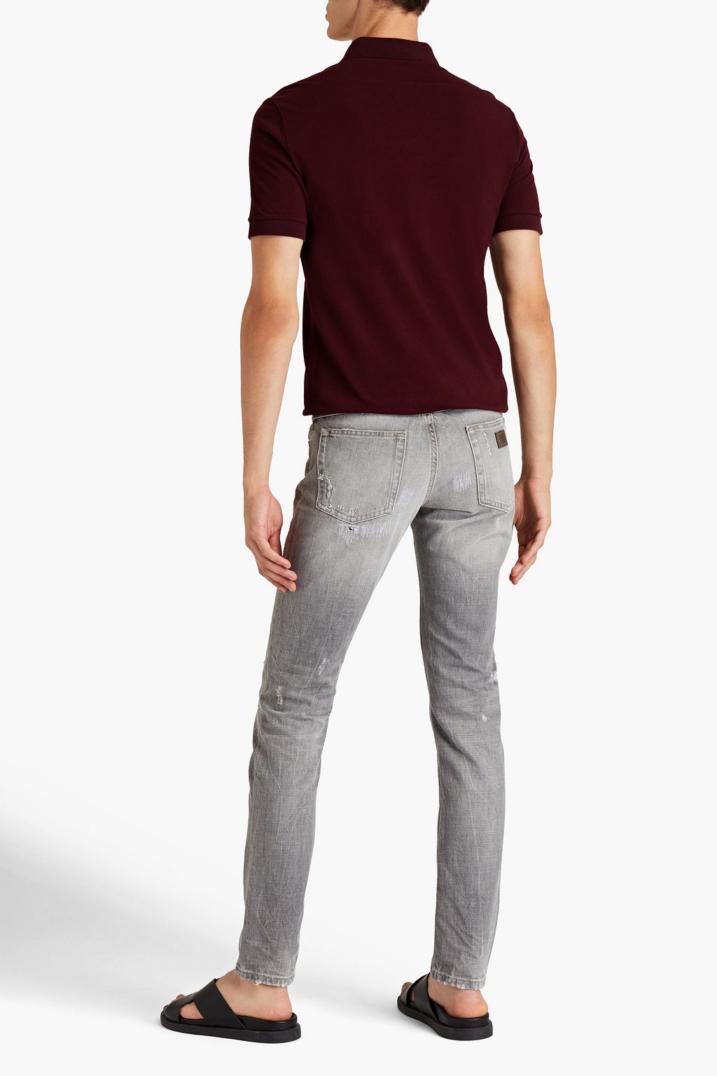 DOLCE & GABBANA Slim-fit embroidered distressed denim jeans
