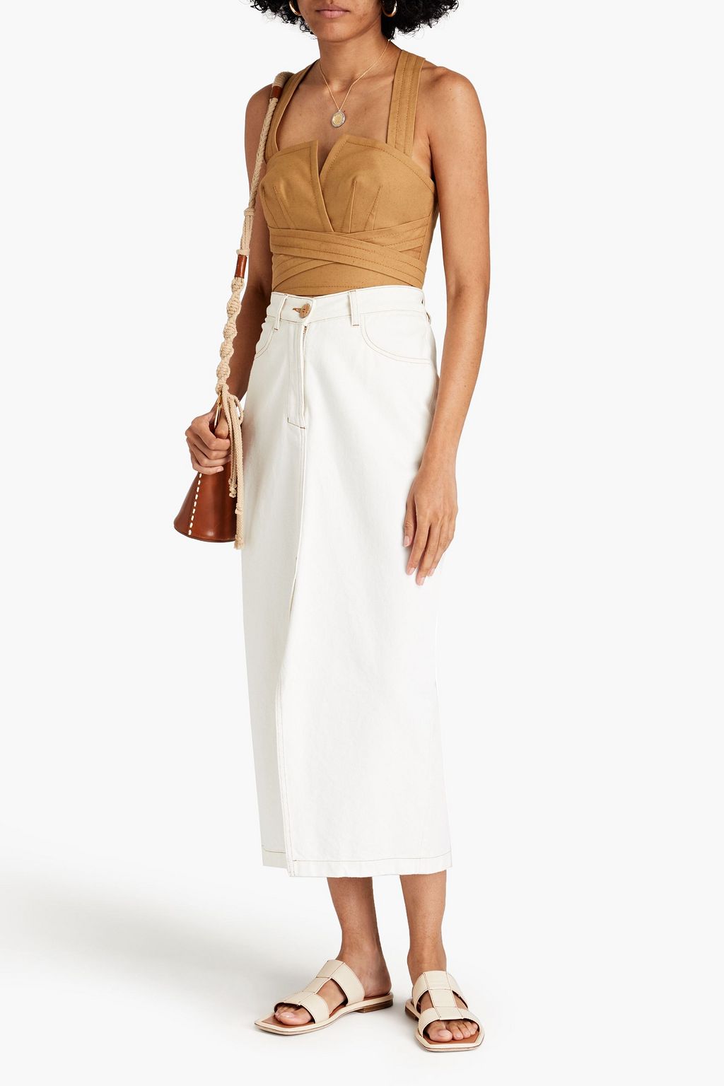ZIMMERMANN Postcard wrap-effect cotton bustier top