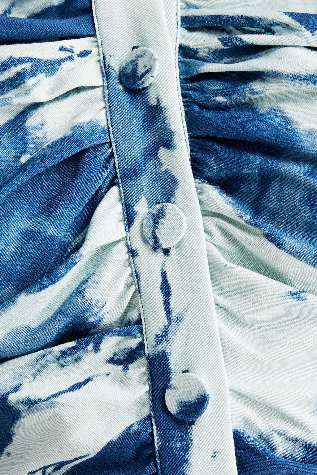 FRAME Cropped gathered printed cotton-blend top