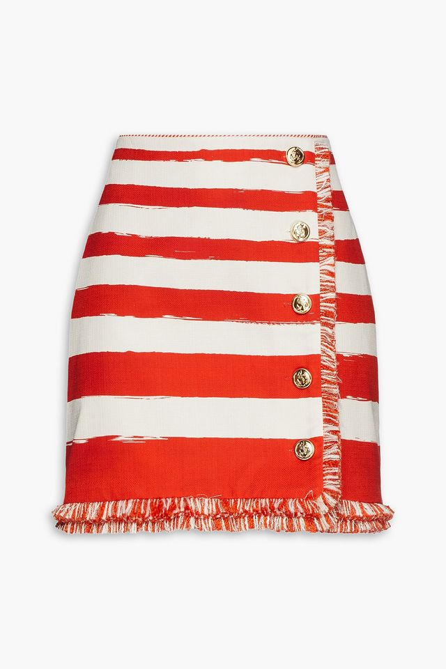 Fringed striped cotton-canvas mini skirt