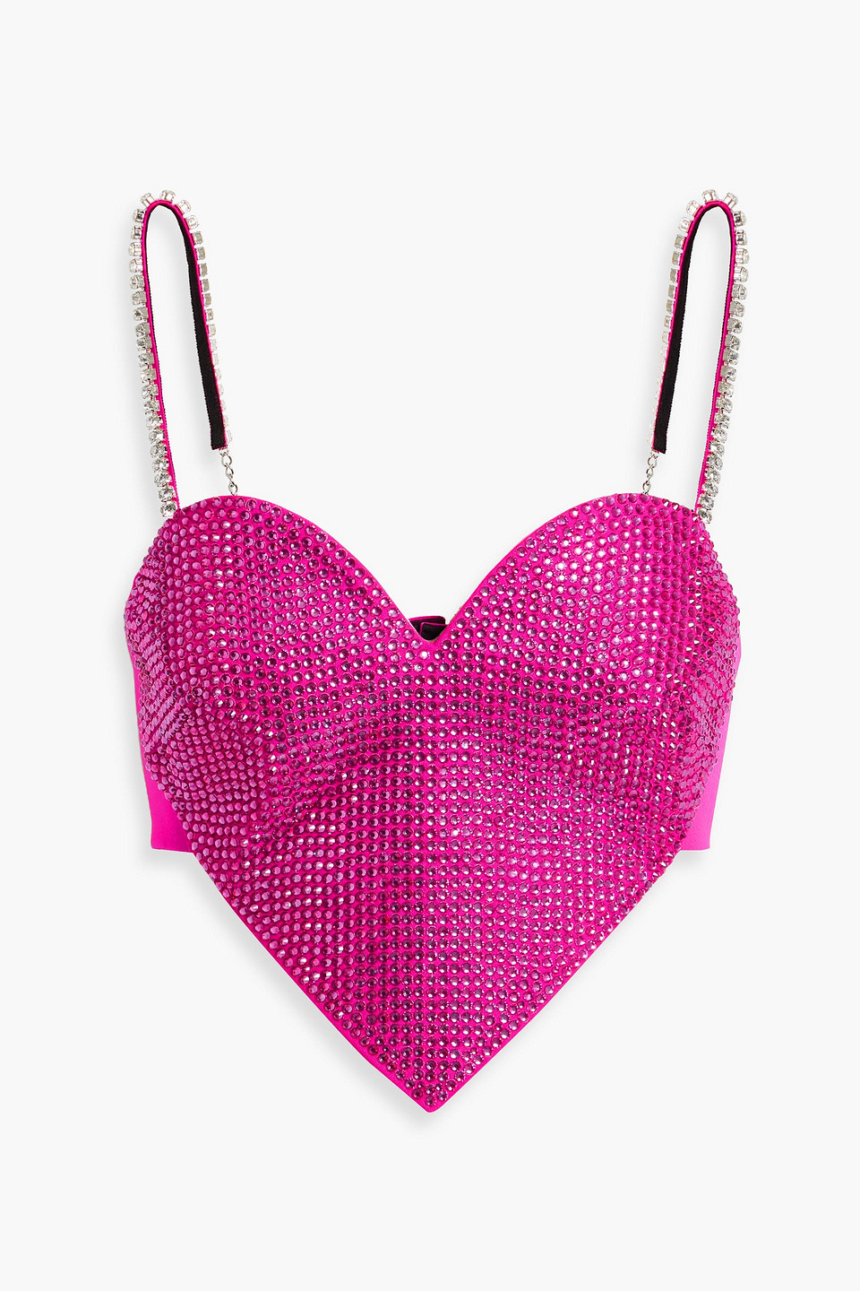 Area Cropped Crystal-embellished Wool-blend Top In Bright Pink