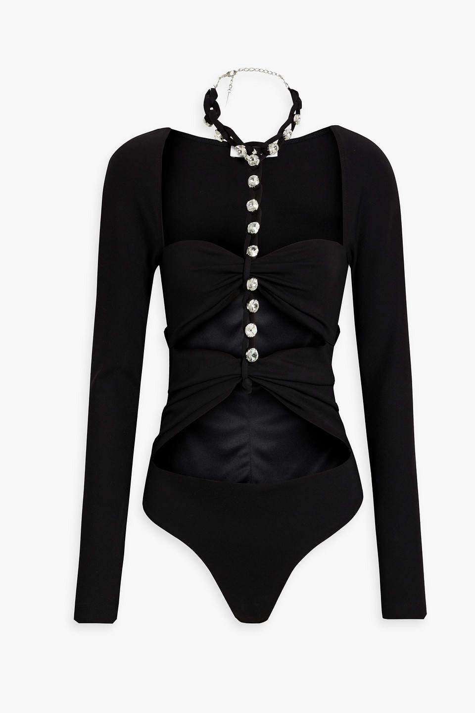 Area Cutout Crystal-embellished Jersey Bodysuit In Black