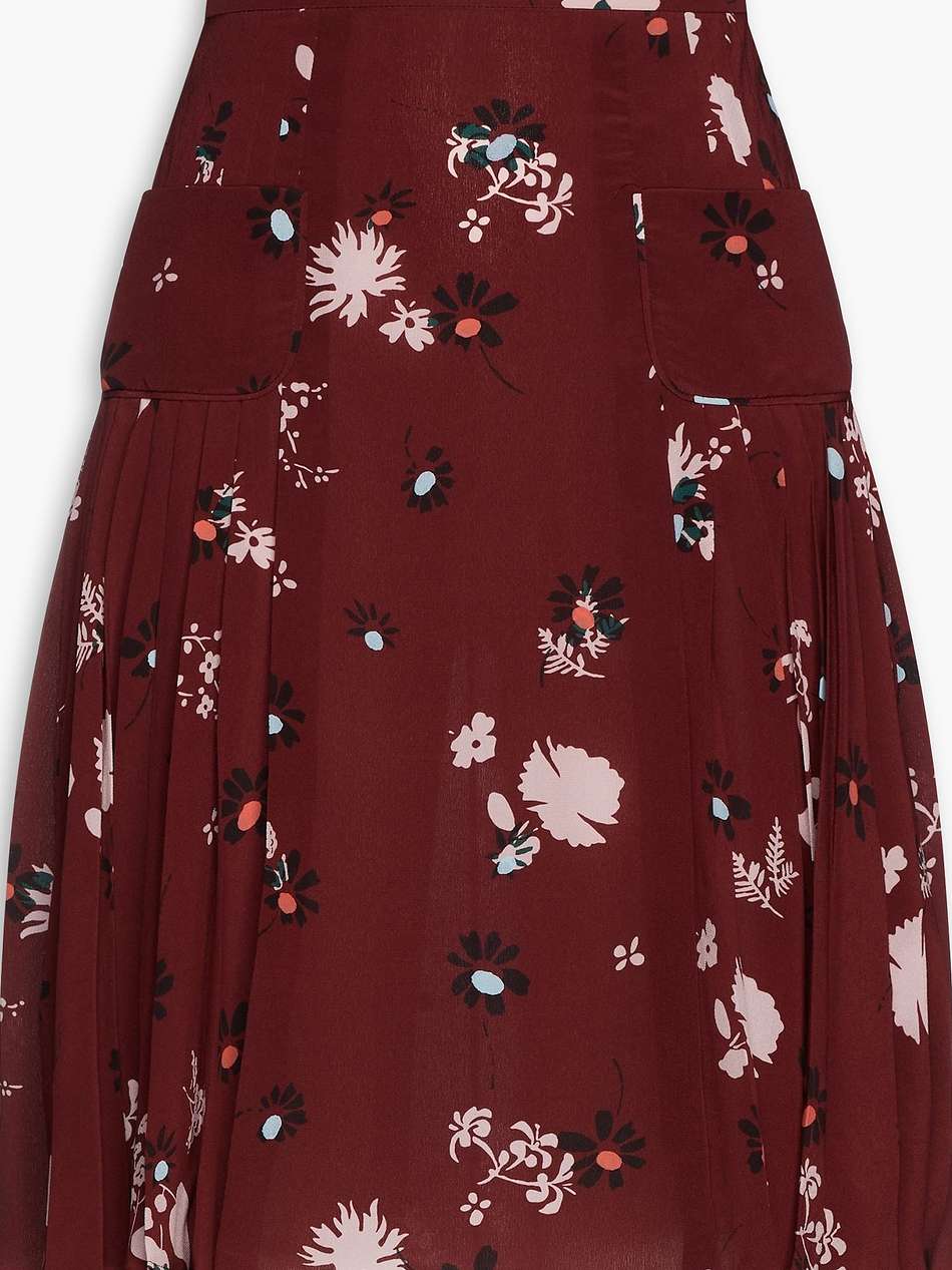 pleated floral-print silk crepe de chine skirt