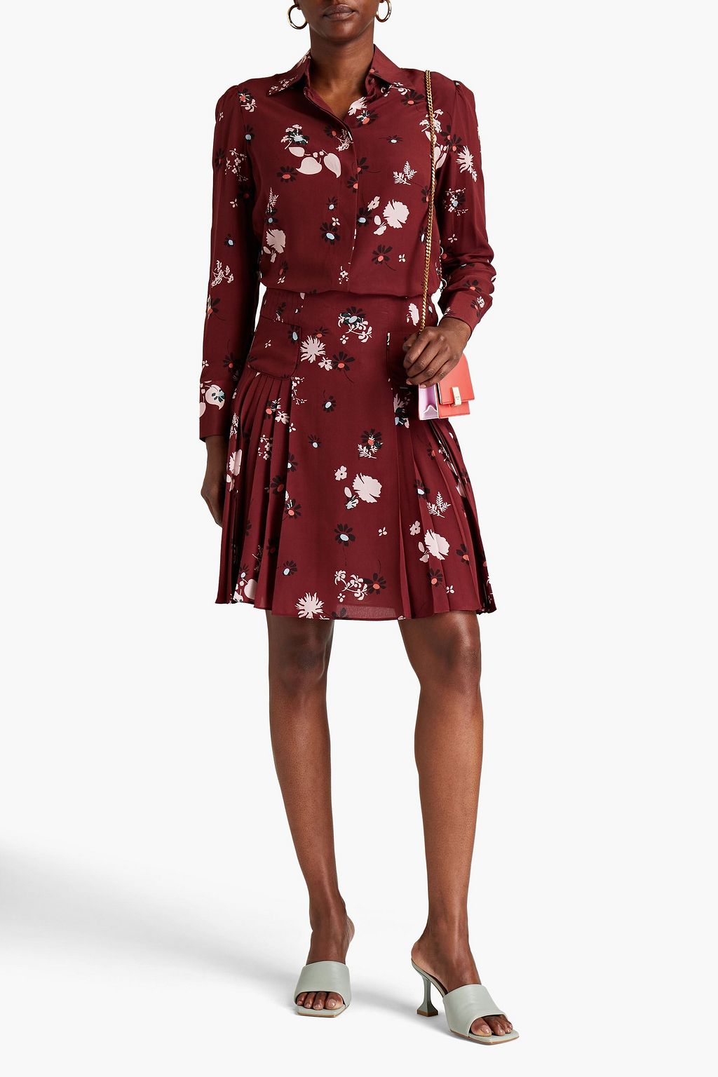 VALENTINO GARAVANI Pleated floral-print silk crepe de chine skirt