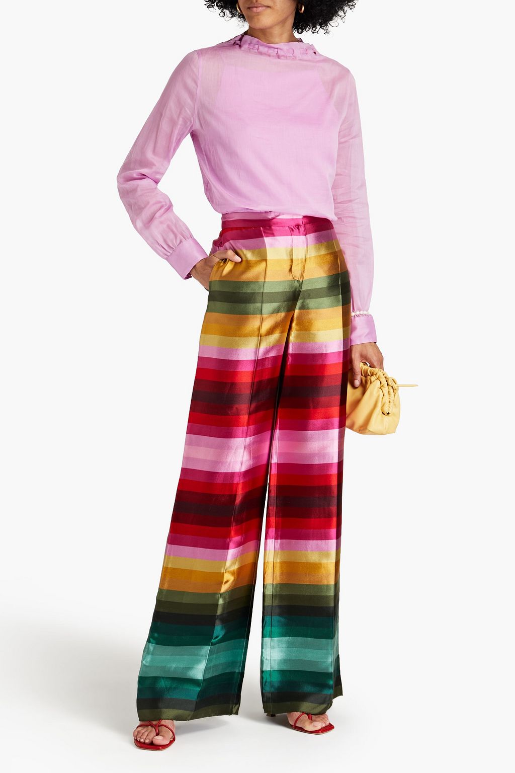 VALENTINO GARAVANI Gestreifte Hose mit weitem Bein aus Seidensatin