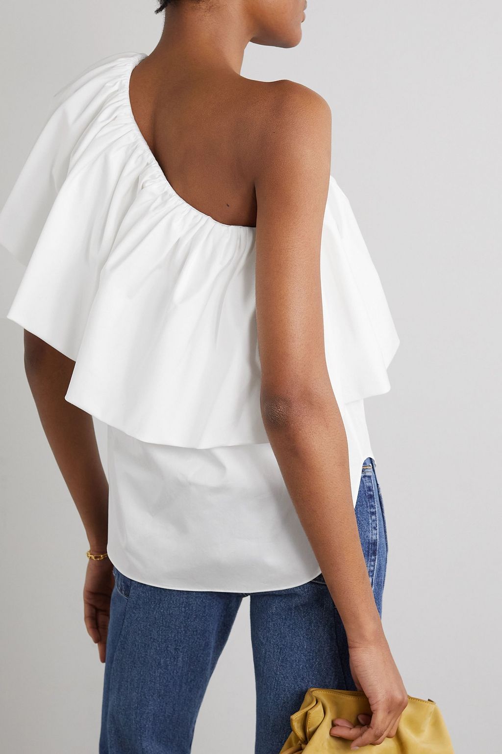 ADAM LIPPES One-shoulder ruffled cotton-poplin top