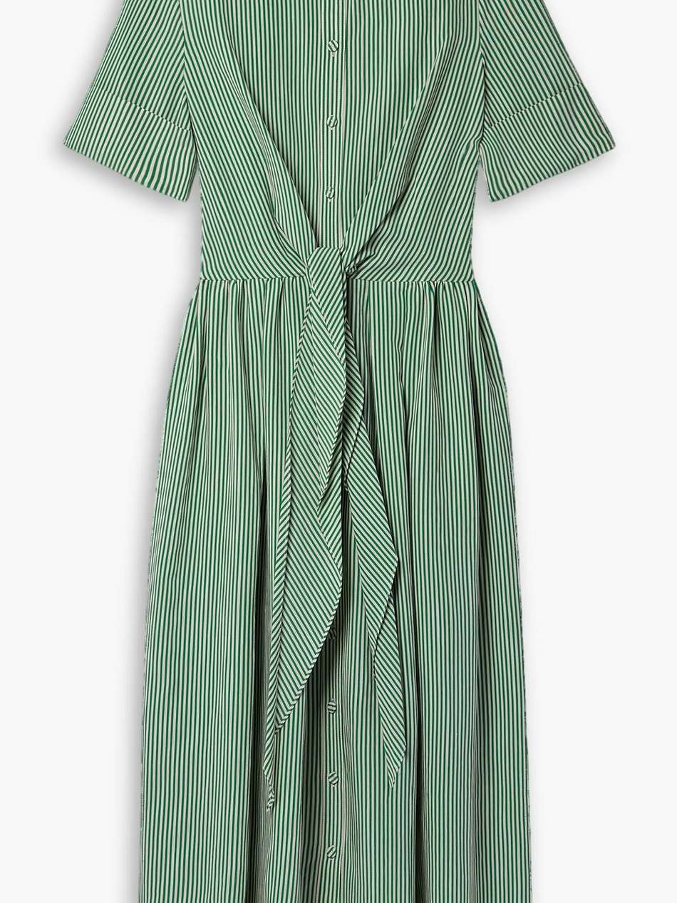 attacher tie-front striped poplin midi shirt dress