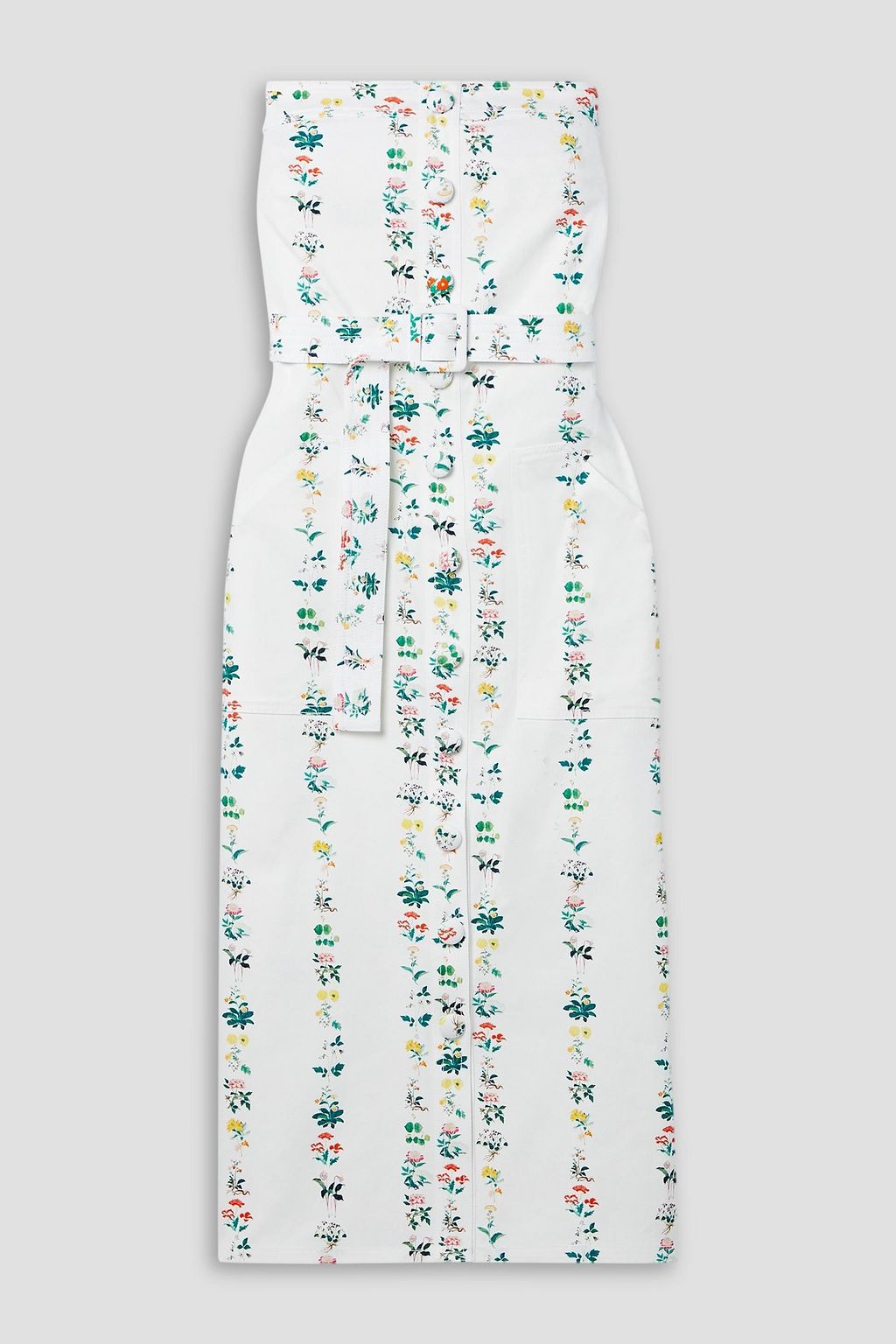 ADAM LIPPES Strapless belted floral print cotton blend twill midi dress THE OUTNET