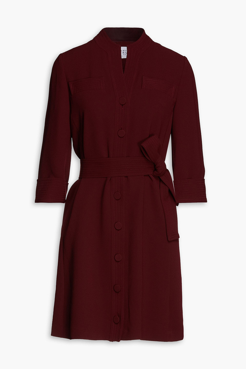 Claudie Pierlot Belted Crepe Mini Shirt Dress In Red