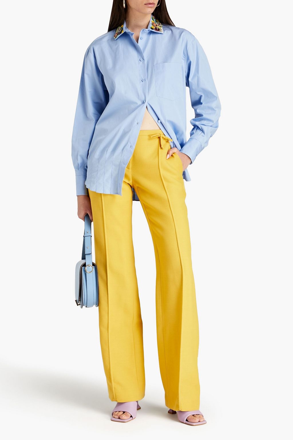 VALENTINO GARAVANI Bow-embellished wool and silk-blend straight-leg pants