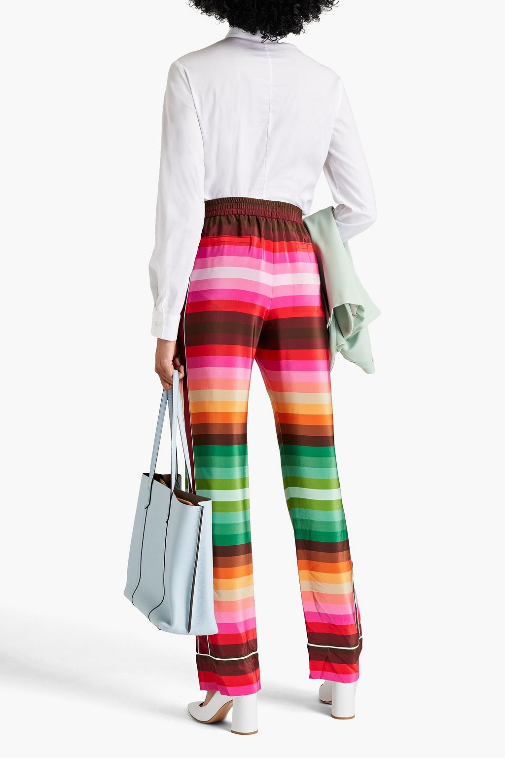 VALENTINO GARAVANI Striped silk crepe de chine straight-leg pants