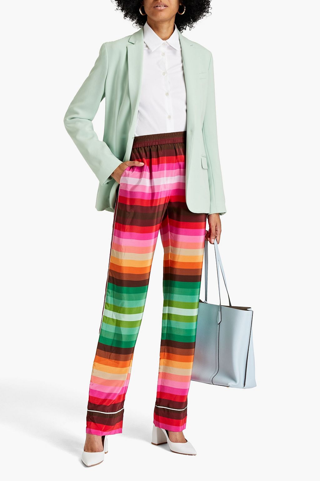 VALENTINO GARAVANI Striped silk crepe de chine straight-leg pants