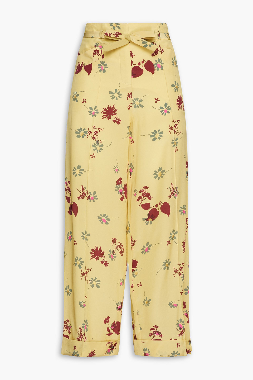 Valentino Floral-print Silk Crepe De Chine Wide-leg Trousers In Pastel Yellow