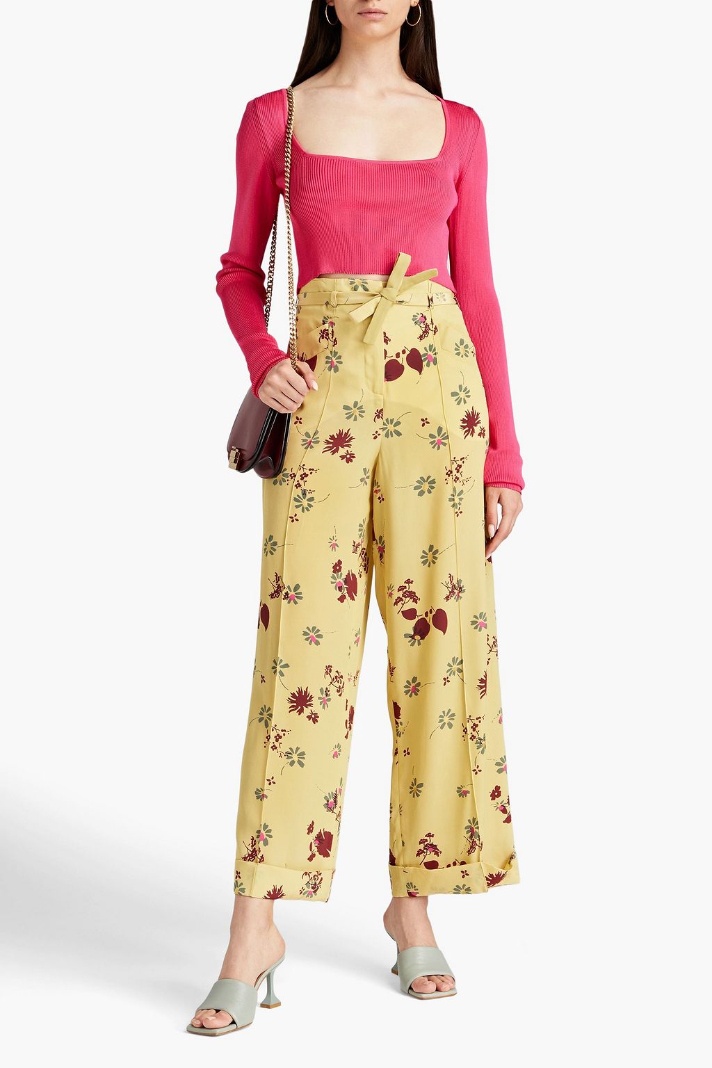 VALENTINO GARAVANI Belted floral-print silk crepe de chine wide-leg pants