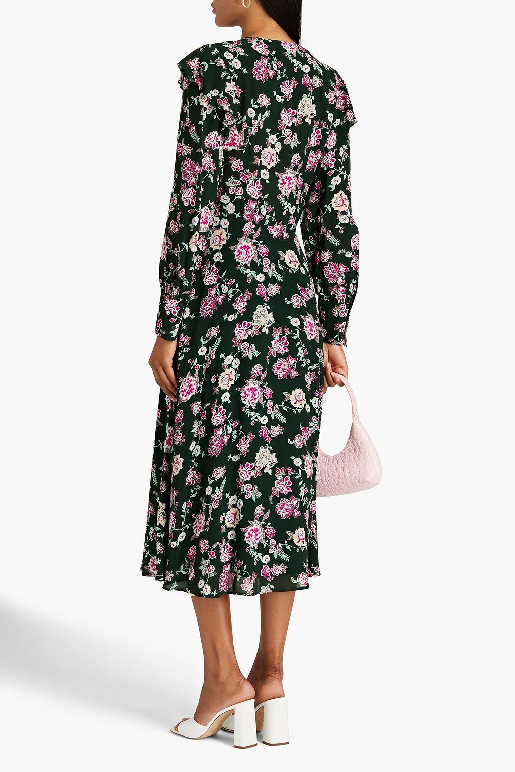CLAUDIE PIERLOT Ruffle-trimmed floral-print crepe de chine midi dress