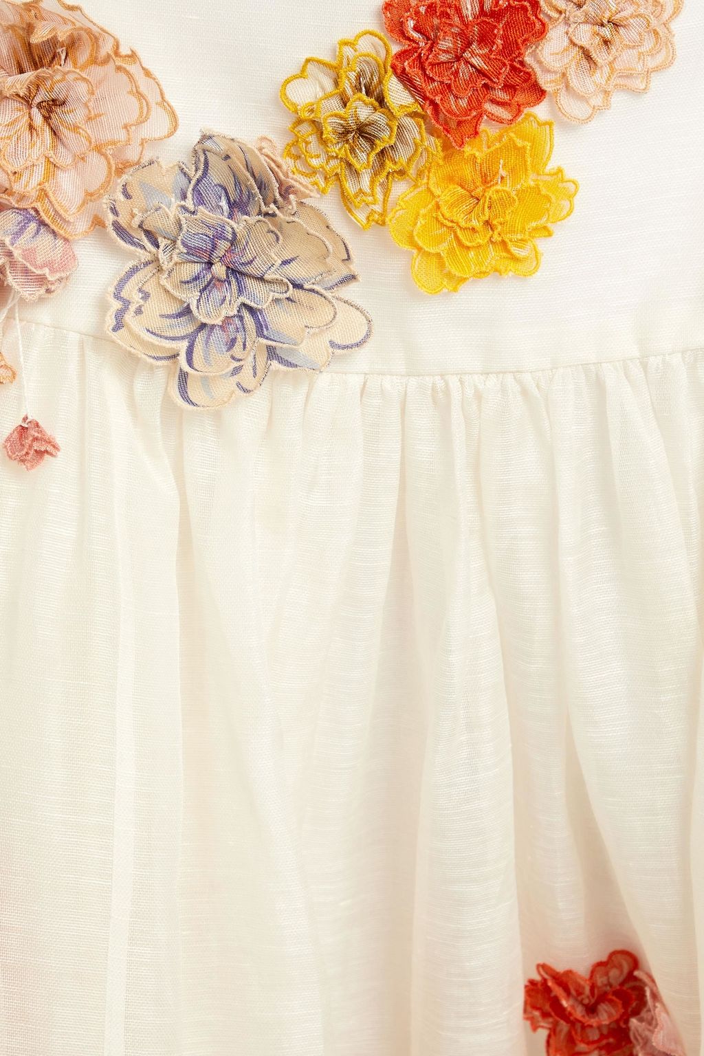 ZIMMERMANN Postcard floral-appliquéd linen and silk-blend midi skirt