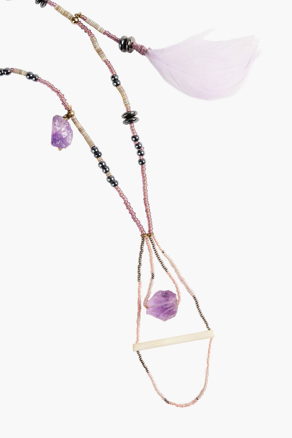 ETRO Beaded stone and feather necklace