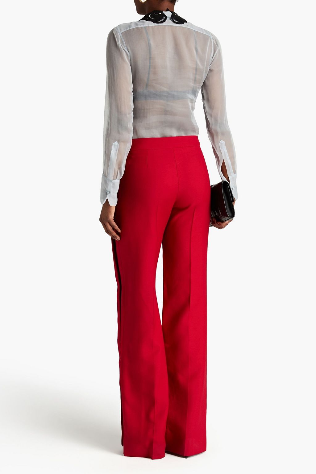 VALENTINO GARAVANI Cutout wool and silk-blend crepe bootcut pants