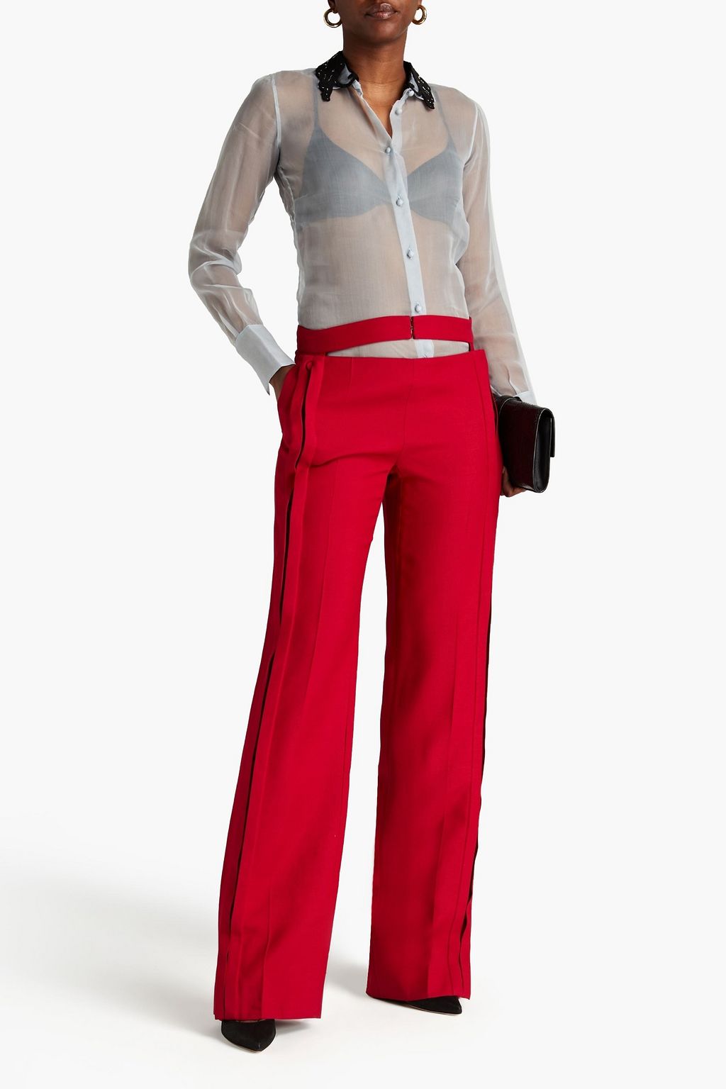 VALENTINO GARAVANI Cutout wool and silk-blend crepe bootcut pants
