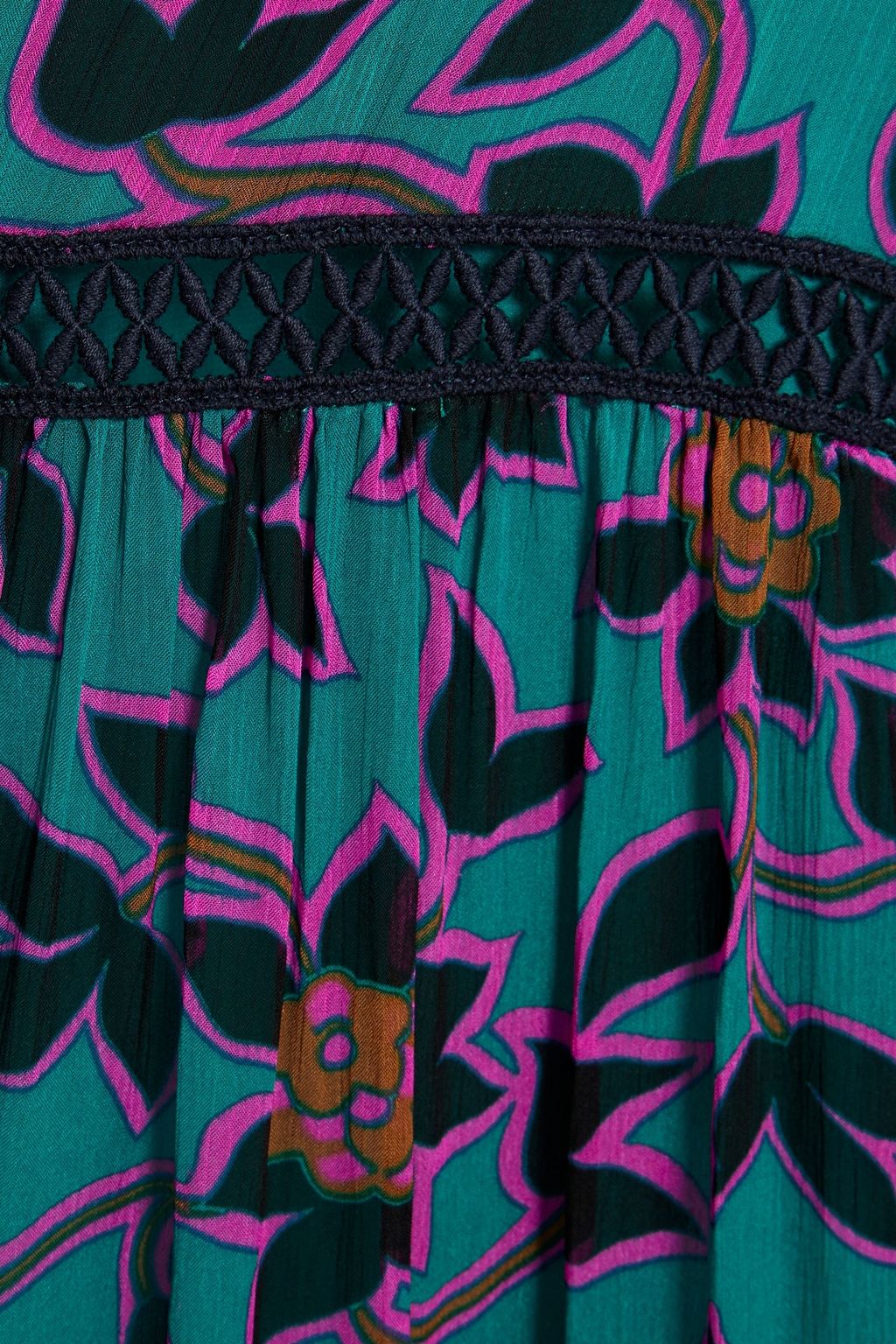 DIANE VON FURSTENBERG Julia crochet-trimmed tiered floral-print georgette midi dress