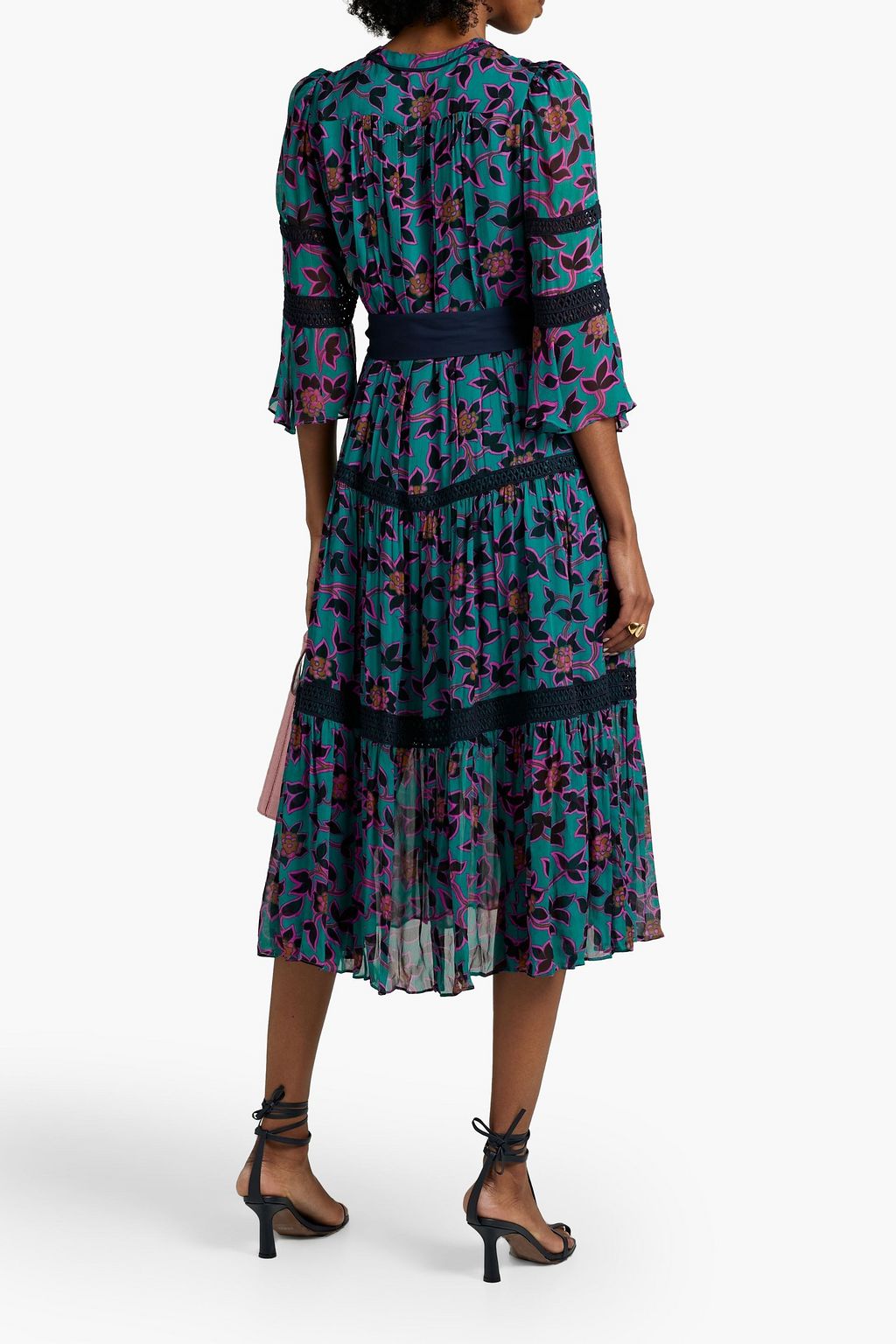 DIANE VON FURSTENBERG Julia crochet-trimmed tiered floral-print georgette midi dress