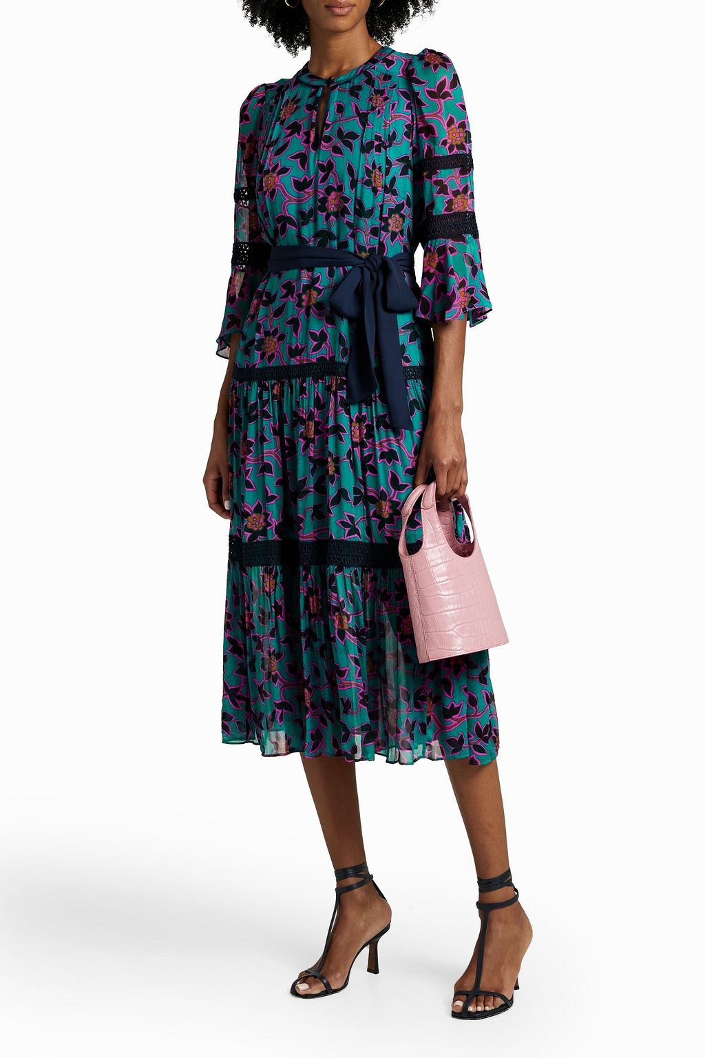 DIANE VON FURSTENBERG Julia crochet-trimmed tiered floral-print georgette midi dress