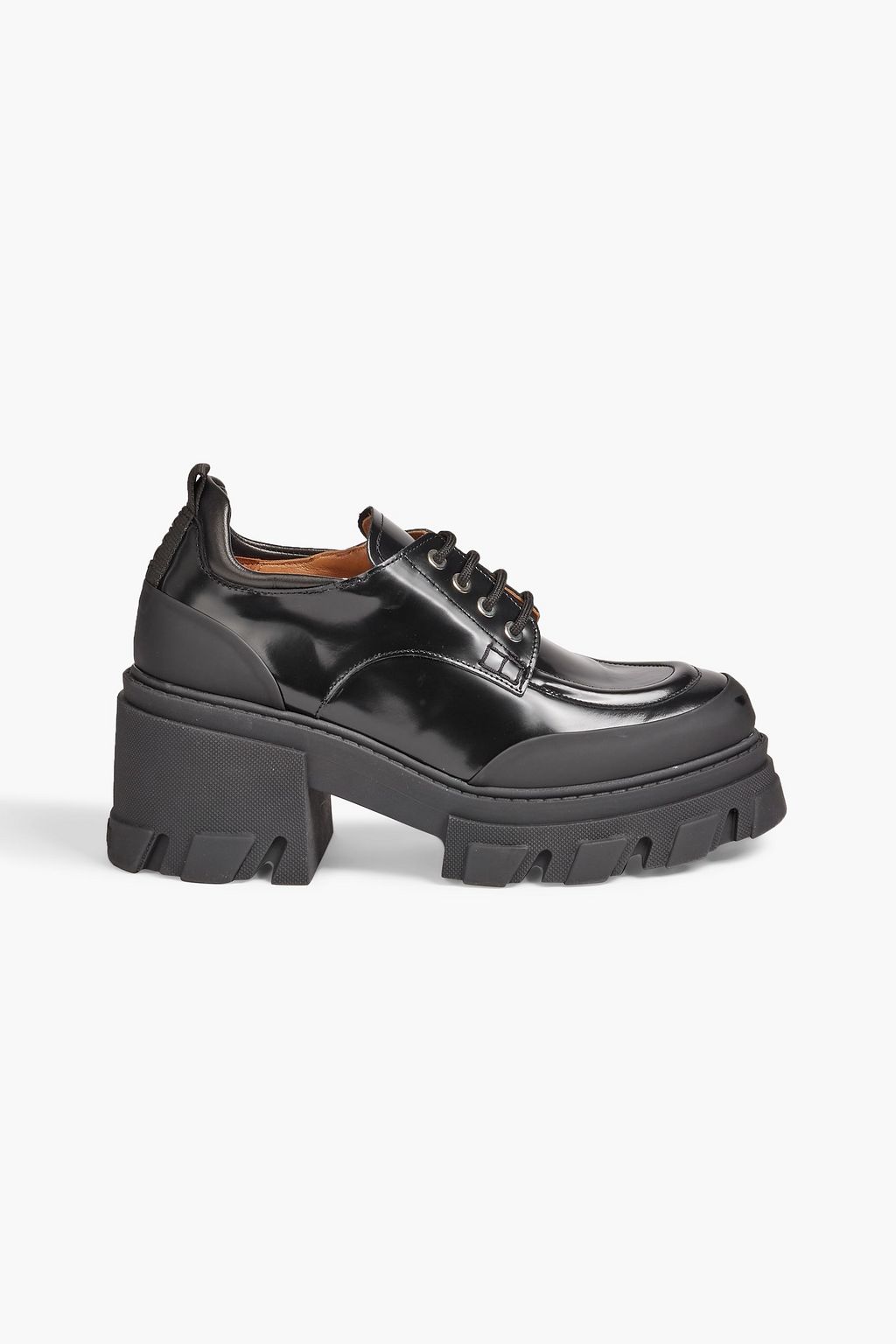 Black Leather platform brogues | GANNI 