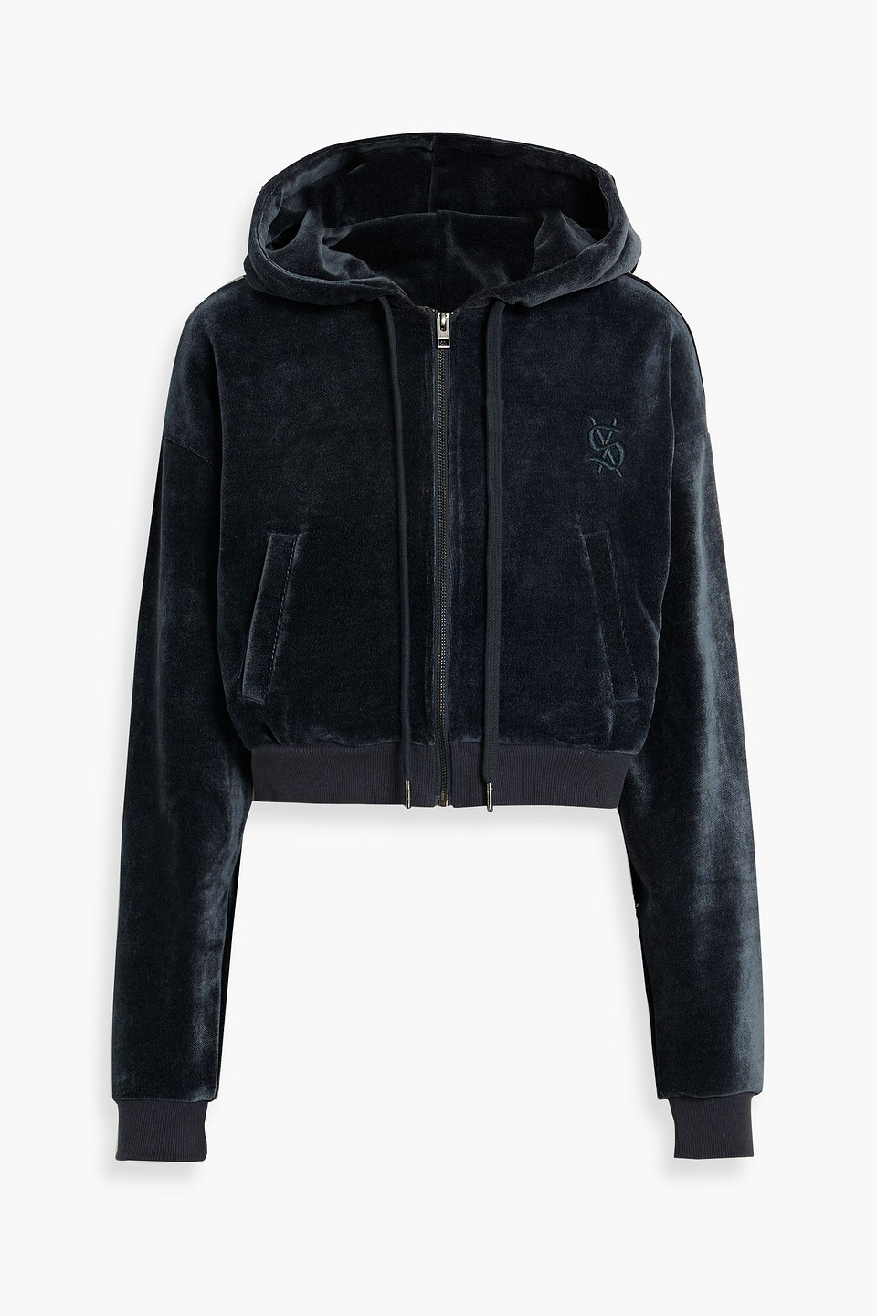 Ksubi Embroidered Velour Hooded Track Jacket In Storm Blue