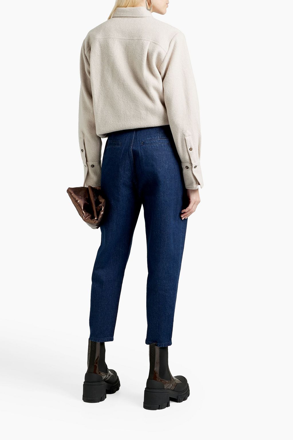 TRIARCHY Safari cropped pleated high-rise tapered jeans