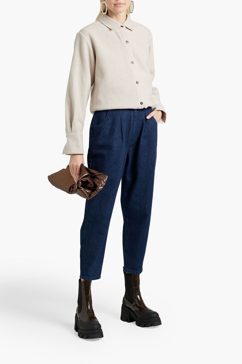 TRIARCHY Safari cropped pleated high-rise tapered jeans